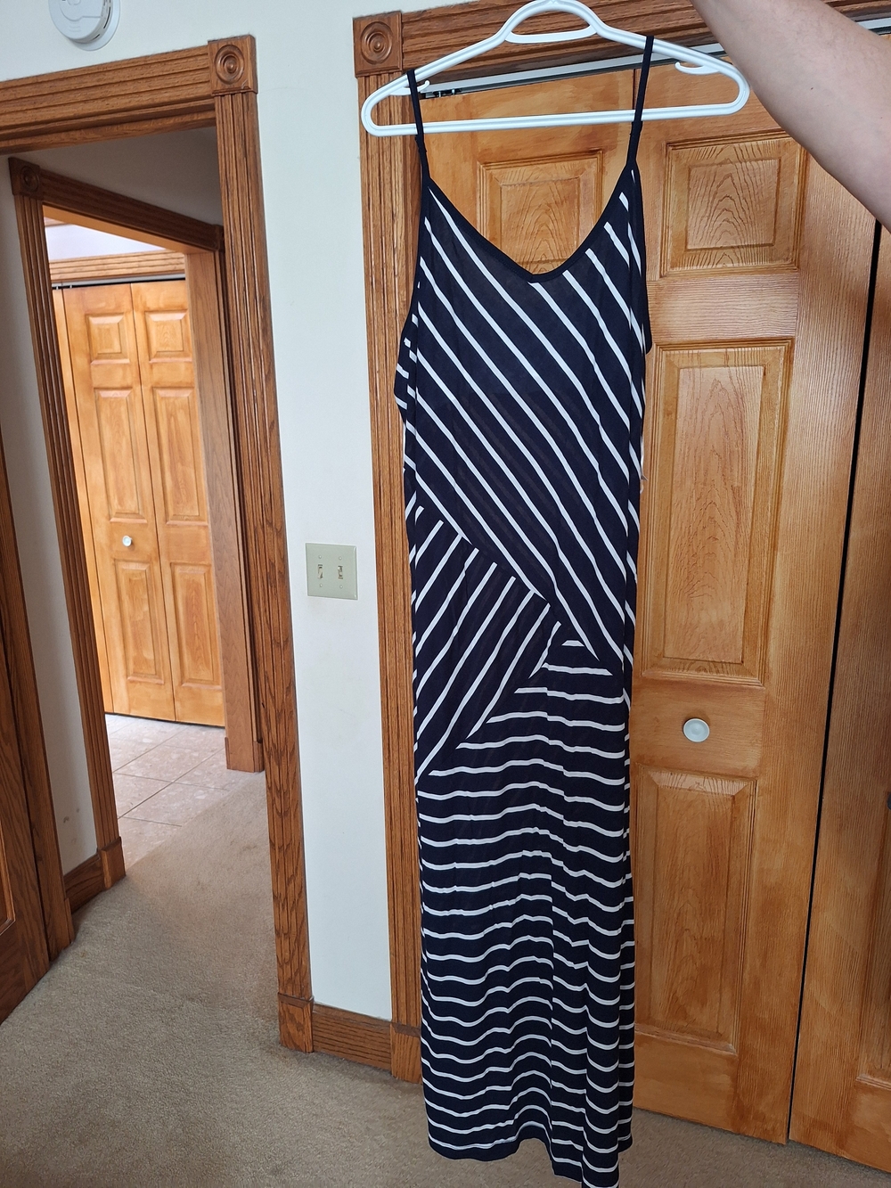 Sleeveless Navy and White Striped Maxi Dress